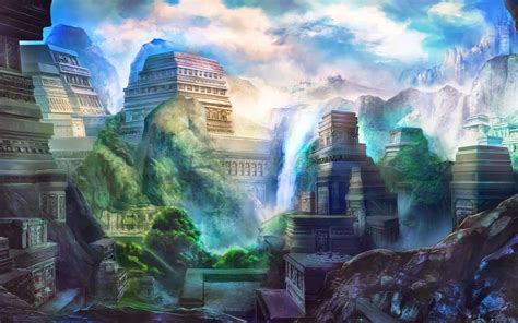 1366x768 resolution | buildings near mountain illustration, fantasy art, fantasy city HD ...