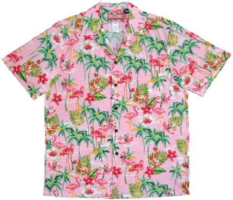 Flamingo Tropics Mens Cotton Made In Hawaii Aloha Shirt Shirts Pink