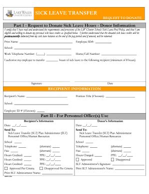 Fillable Online SICK LEAVE TRANSFER Lake Wales Charter Schools Fax