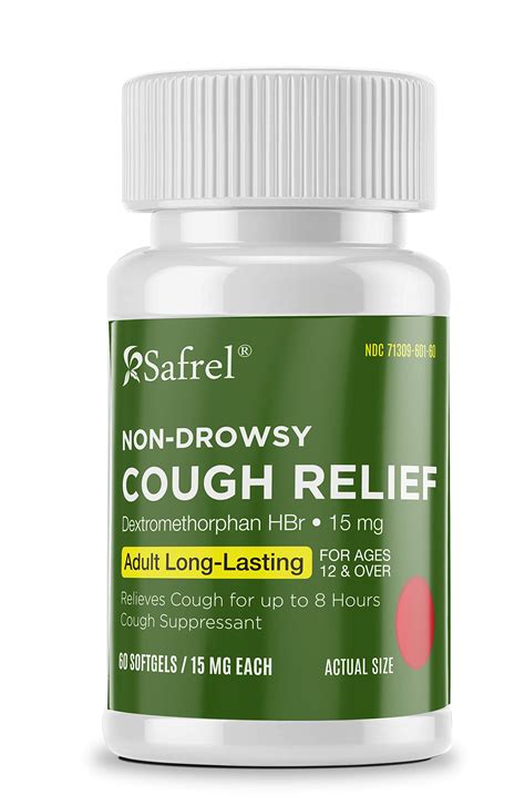 Safrel Adult Cough Relief For Adults Dextromethorphan Hbr 15mg 60 Softgels 8 Hour Non Drowsy