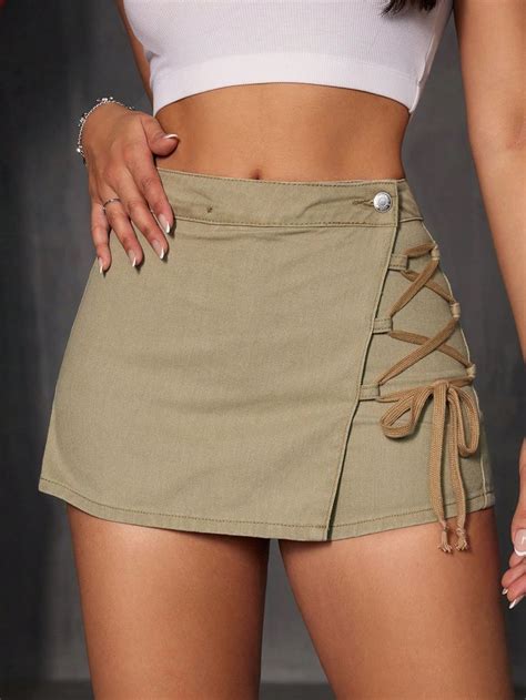 Lace Up Side Denim Skort Denim Shorts Women Denim Women Skort