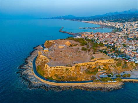 Sunset Aerial View Of Venetian Fortezza Castle In Greek Town Ret Stock