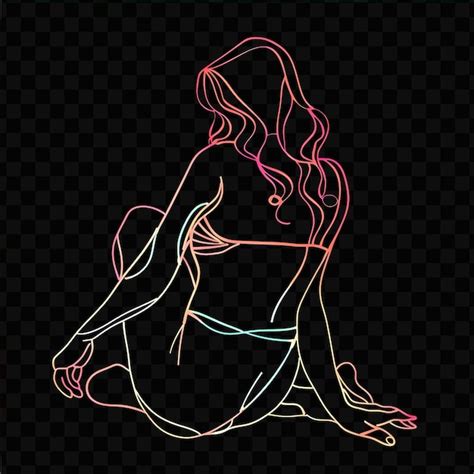 PSD Curvy Woman In Bikini Neon Art Nouveau Art Design With Natur Neon Line Art Simple Glow