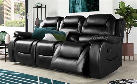 Vancouver Black Leather 3 Seater Recliner Sofa Furniture Choice