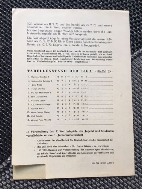 Fussball Programm Ddr Liga Bsg Stahl Riesa Fc Karl Marx Stadt