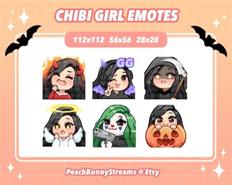 Halloween Chibi Girl Twitch Discord Emote Pack Set Spooky Etsy