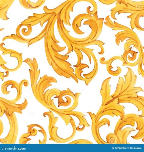 An Ornate Pattern With Yellow Paint On A White Background Stock Photo