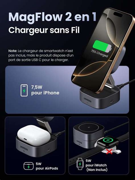 Ugreen Magflow Chargeur Induction Iphone En Qi W Via