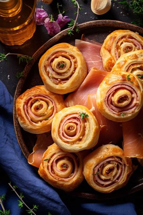 Blätterteig Schnecken mit Schinken und Käse Perfektes Fingerfood für