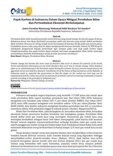 Pajak Karbon Di Indonesia Dalam Upaya Mitigasi Perubahan Iklim Dan