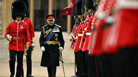 King Charles Inspects Kates Irish Guards Ahead Of Trooping The Colour