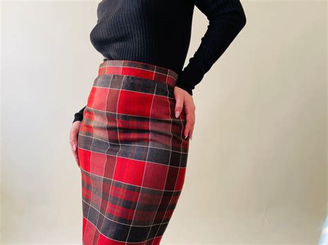 Vintage 100 Fine Wool Red Plaid Pencil Skirt Etsy