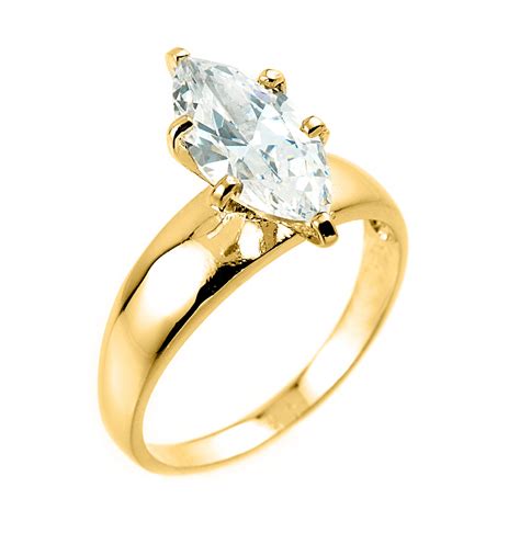 Yellow Gold Marquise Cz Solitaire Engagement Ring