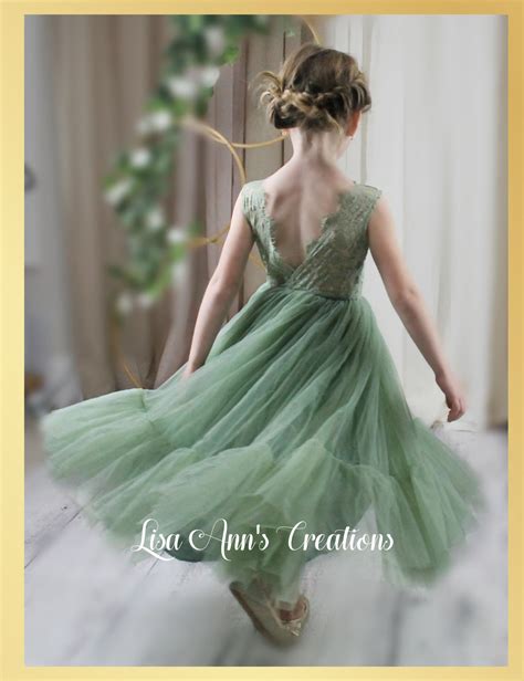 Sage Green Flower Girl Dress Mermaid Style Boho Junior Bridesmaid Dress