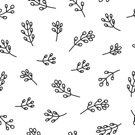 Seamless Pattern With Doodle Pussy Willow Twigs Vector Art At Vecteezy