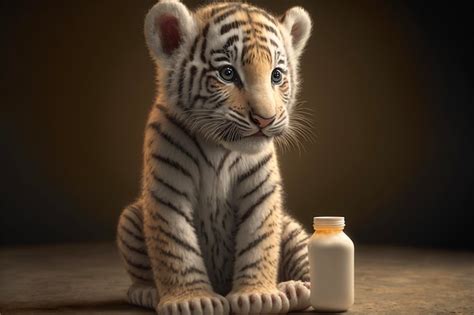 Premium Photo | Baby tiger drinking milk