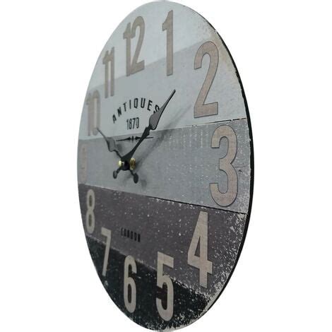 Rebecca Mobili Horloge Murale Shabby Horloges Vintage Gris Noir Marron Mdf