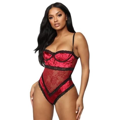 One Piece Femmes Velours Dentelle Teddy Underwire Lingerie Combinaison