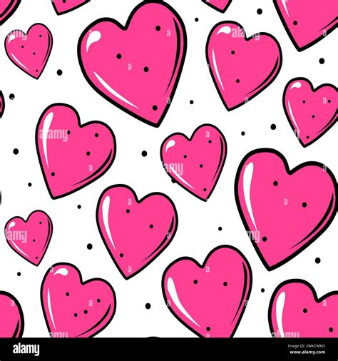 Seamless Vector Pattern With Hand Drawn Pink Hearts Background By