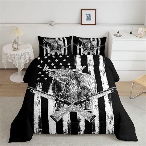 Yst Highland Cattle Comforter Set American Flag Bedding Full Size