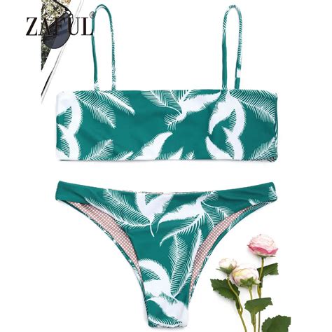 ZAFUL Women Bikini 2018 Leaf Unlined Swimwear Women Sexy Low Waisted