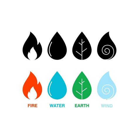 Four Elements Fire Air Water Earth Symbols Circle Icon Silhouette Illustration Vector