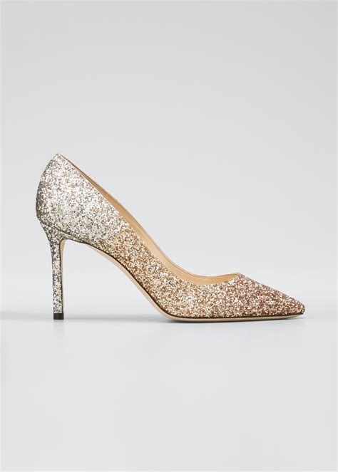 Jimmy Choo Leather Romy Mm Glitter Degrade Pumps In Rose Gold