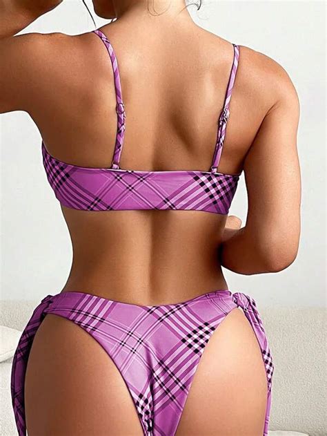 Plaid Knot Front Bikini Swimsuit SHEIN USA