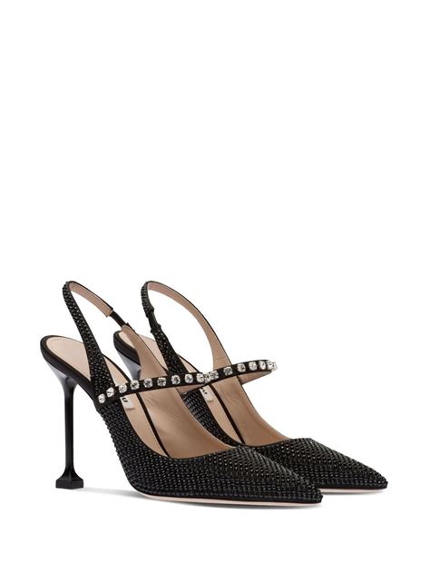 Miu Miu 105mm Crystal Embellished Satin Pumps Black Farfetch