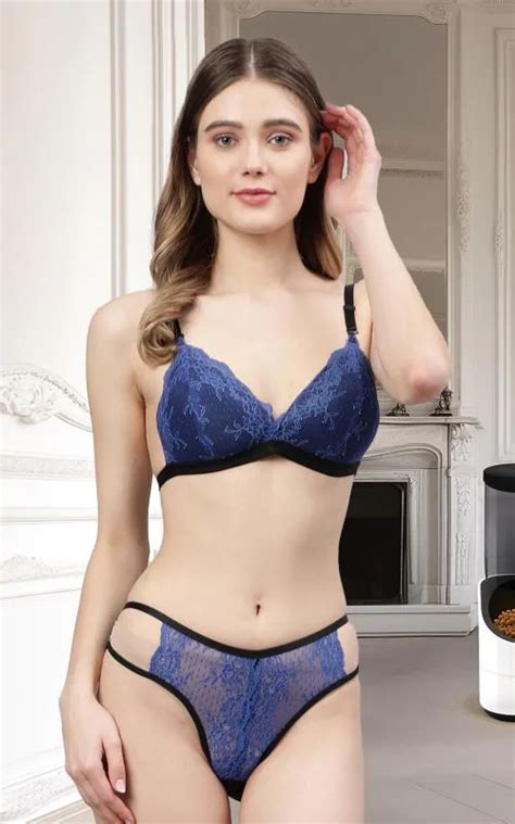 Buy In Curve Women S Blue Net Bra Panty Set For Lingerie Set Undergarments Nightwear Hot Seexy