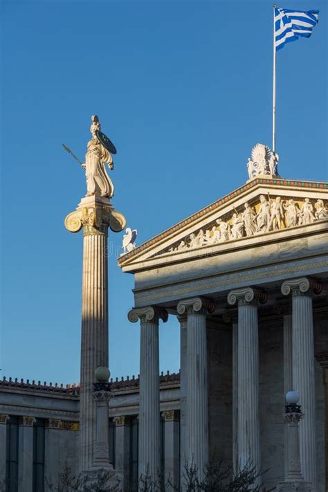 Statue Of Athena In Front Of The Academy Of Athens Stock Photo Image