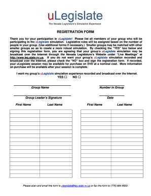 Fillable Online Leg State Nv REGISTRATION FORM Nevada Legislature Fax