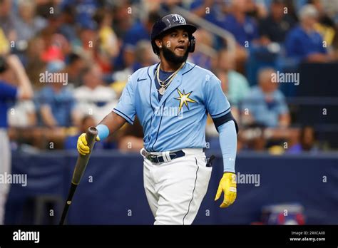 Tampa Bay Rays Junior Caminero Walks To The Dugout After Striking Out