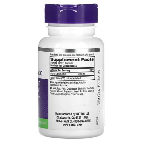 Купить Альфа-липоевая кислота, Natrol, 300 мг, 50 капсул (NTL-00312) в ...