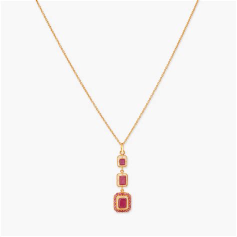 Rectangle Gold Pendant With Chain And Earrings Set