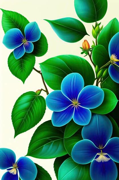 Premium Ai Image Green Leaves Vines With Blue Flowers Of Asian