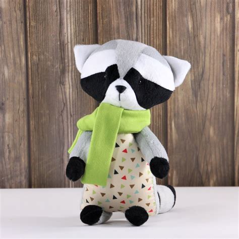 Stuffed Raccoon Animal With Green Scarf. Woodland Nursery Toys Decor ...