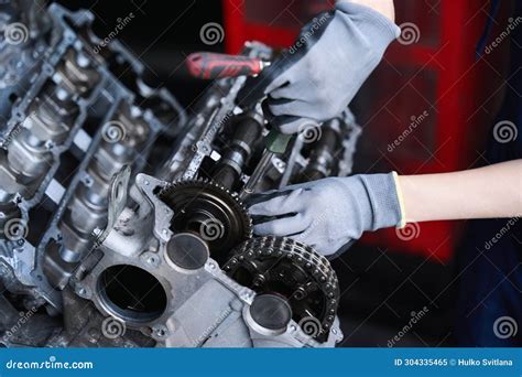 Master Uses Special Tools To Repair Engine of Modern Car Stock Image ...