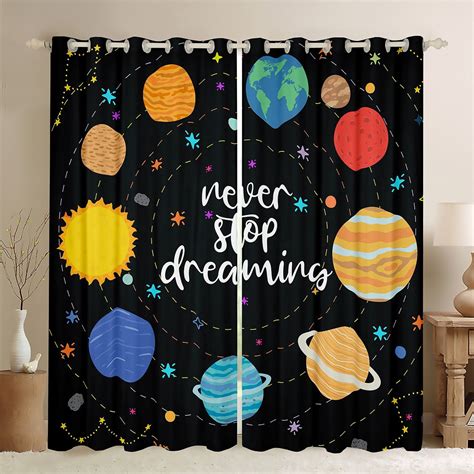 Solar System Curtains for Boys Kids Outer Space Blackout Curtains,Cute Cartoon Planet Print ...