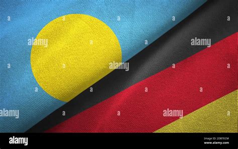 Palau And Germany Two Flags Textile Cloth Fabric Texture Stock Photo