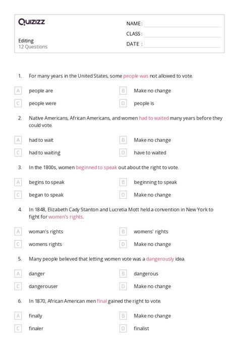 50 Editing Worksheets For 6th Class On Quizizz Free And Printable