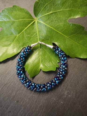 Blue Beaded Bracelet Kumihimo Folksy