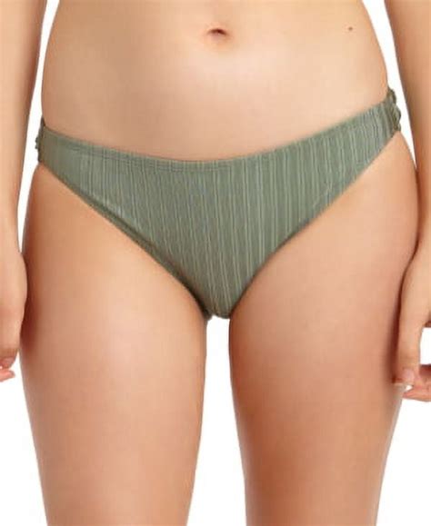 California Waves Sage Metallic Ribbed Hipster Bikini Swim Bottom Us