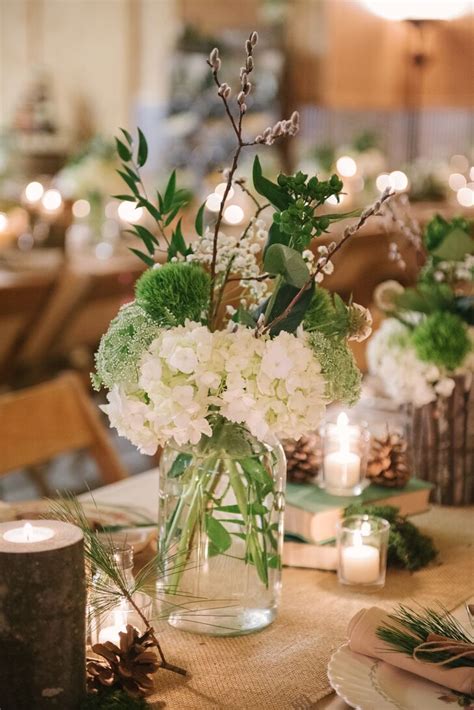 Green And White Centerpiece With Pussy Willow