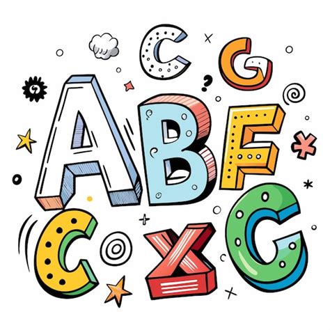 Letras Coloridas Do Alfabeto De Desenho Animado A B C F G E X Vetor