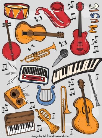 Music instruments background colorful classical decor vectors stock in ...