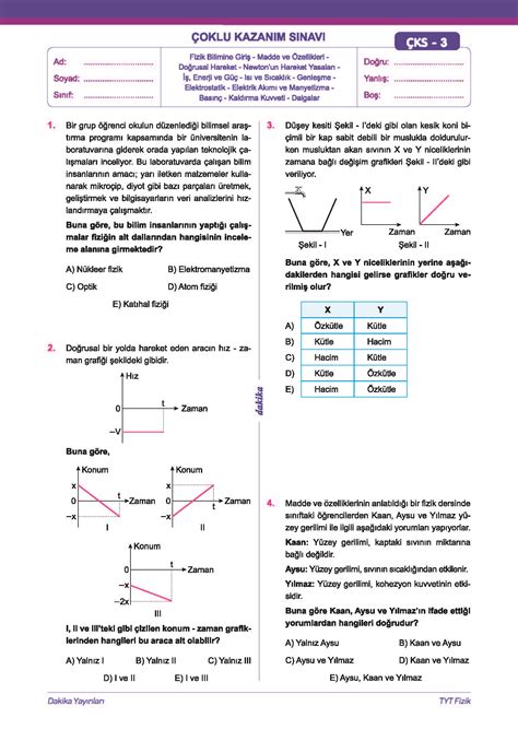 Tyt Dak Kada F Z K Yaprak Test Dakika Yay Nlar