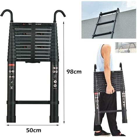 5M Échelle Pliante en Aluminium Telescoping Ladders avec 2 Crochets