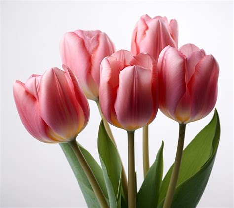 Premium AI Image There Are Three Pink Tulips In A Vase With Green