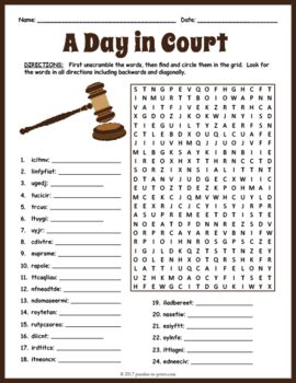 Judicial System Courtroom Word Search Puzzle Worksheet Activity